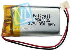 LP602035-PCM, Аккумулятор литий-полимерный (Li-Pol) 350мАч 3.7В, с защитой, PoliCell