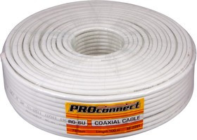 01-2251, Кабель RG-6U (75 Ом), CCS/Al/Al 32 % (бухта 100 м) белый