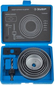 29553-H7_z01, Набор: Коронки по дереву 64-127мм, державка с опорным основанием, ключ имбусовый 2,5мм, 7 предметов,