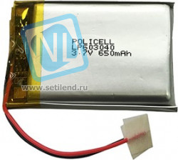 LP603040-PCM, Аккумулятор литий-полимерный (Li-Pol) 650мАч 3.7В, с защитой, PoliCell