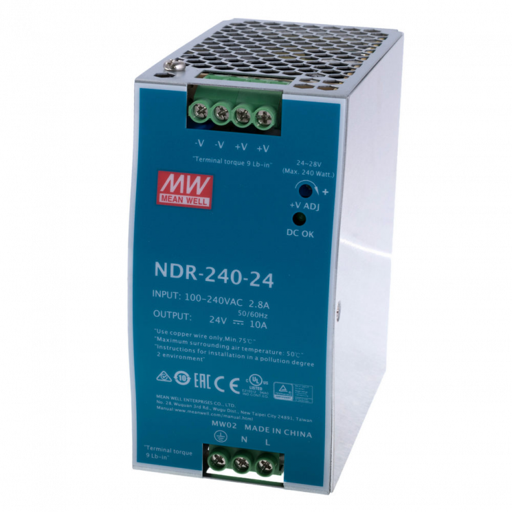 NDR-240-24 Источник питания AC/DC; 240Вт; Uвх:90…264V AC; Uвых:24В/10A рег, Mean Well