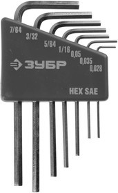 27475-H7, Набор ключей имбусовых ЗУБР"ЭКСПЕРТ"МИНИ для точных работ, Cr-V,HEX SAE 0,028,0,035,0,05,1/ 16,5/64,3
