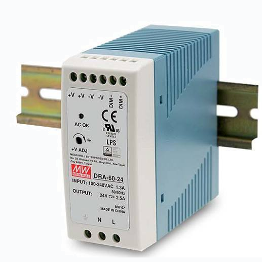 DRA-60-24 Блок питания на DIN-рейку, 24В, 2,5А, 60Вт Mean Well