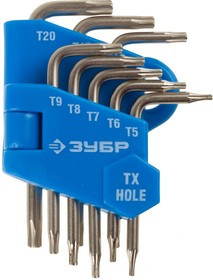 27477-H8, Набор ключей имбусовых ЗУБР"ЭКСПЕРТ"МИНИ для точных работ, Cr-V,TORX Т5-Т20, с отверстием,для защище