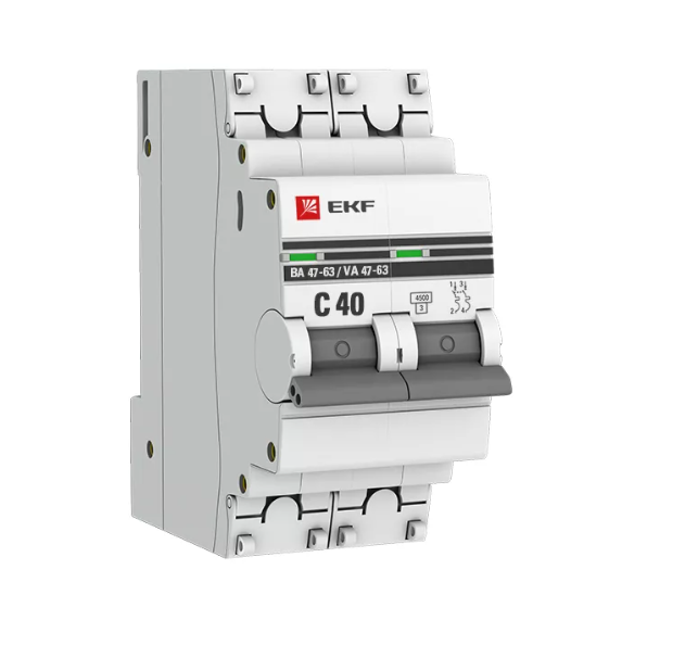 Выключатель автоматический двухполюсный 40А С ВА47-63 4.5кА PROxima