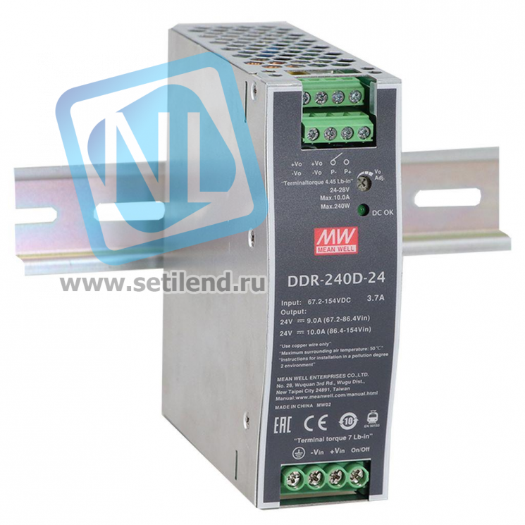 DDR-240D-24 Преобразователь: DC/DC; 240Вт; Uвх:67,2 - 154.В; Uвых:24ВDC; Iвых:10А, Mean Well