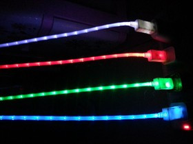 PL1327(PL1328, PL1329,PL1330), Кабель USB2.0 A вилка - Micro USB, "светящийся", цветной, 1м