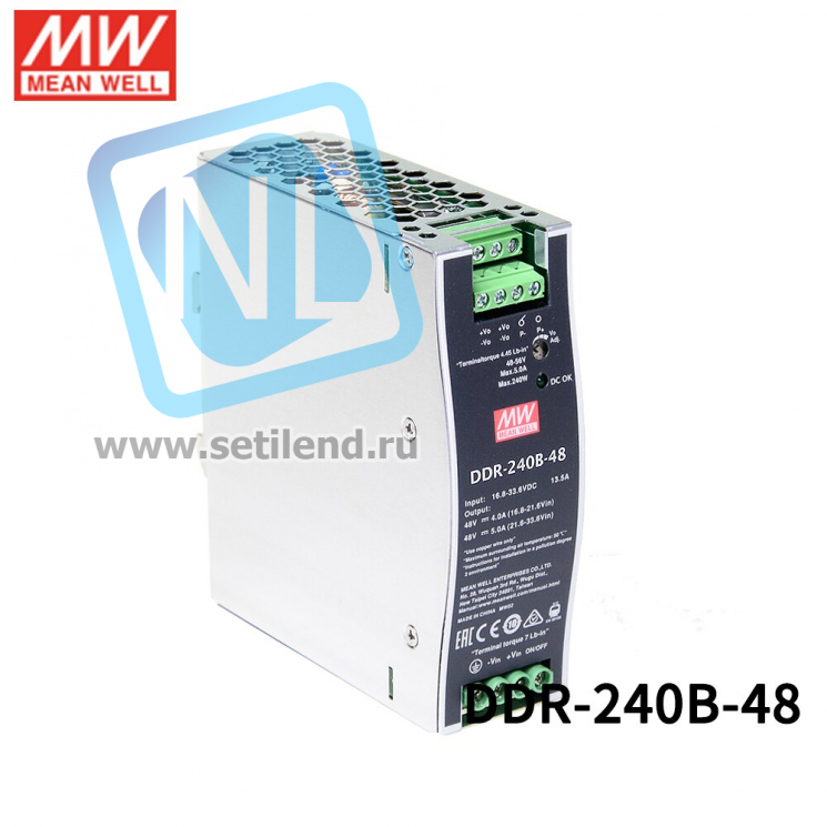 DDR-240D-48 Преобразователь: DC/DC; 240Вт; Uвх:67,2-154В; Uвых:48ВDC; Iвых:5А, Mean Well