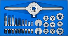 28109-H31, Набор метчиков и плашек ЗУБР "ПРОФЕССИОНАЛ" малых размеров: плашки 9шт, метчики 18шт, держатель 1шт,