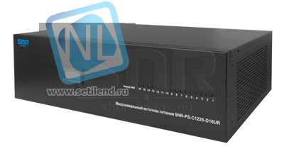 Источник питания видеокамер SNR-PS-C1225-D16UR для установки в 19" стойку с поддержкой АКБ, 16 каналов 12V DC, 25A