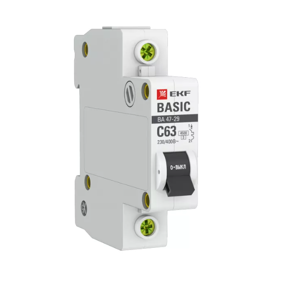 Выключатель автоматический однополюсный 63А С ВА47-29 4.5кА