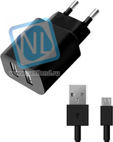 11303, СЗУ 2 USB 2.1А, дата-кабель microUSB, черный, Ultra, Deppa