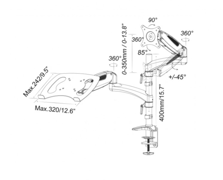 Кронштейн для монитора/ноутбука Cactus CS-VM-LH08-BK черный 13"-27" макс.8кг настольный поворот и наклон
