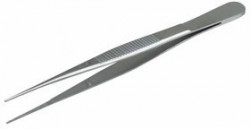 12-0340, Пинцет прямой, узкий, фиксатор, рифленый 100 мм ПРОФИ