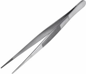 12-0346, Пинцет прямой, узкий, рифленый 145 мм ПРОФИ