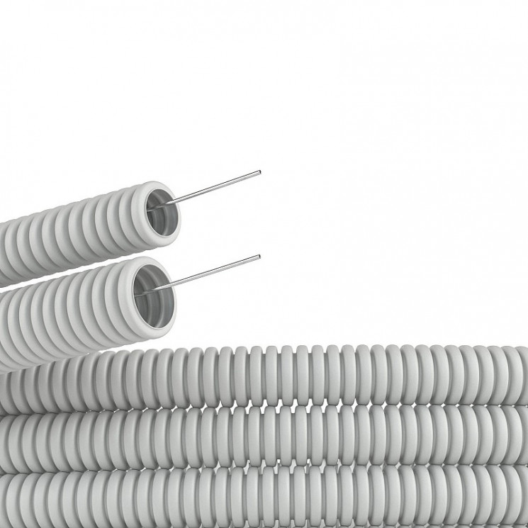 Труба гофрированная ПВХ легкая d40мм с протяжкой сер. (уп.15м) Ruvinil 14001